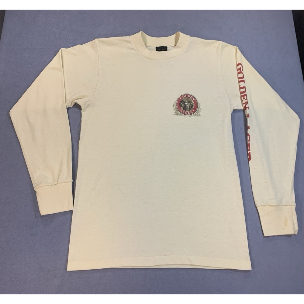 Vintage 80s Golden Lager Beer Single Stitch Long Sleeve T Shirt S/M